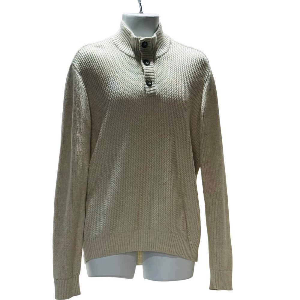 AMERICAN RAG Men's Sweater Beige Mock Turtle Long Sleeve Knit Cotton Pullover XL